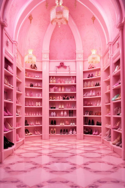 Pink Fashion Doll Closet Photography Backdrop