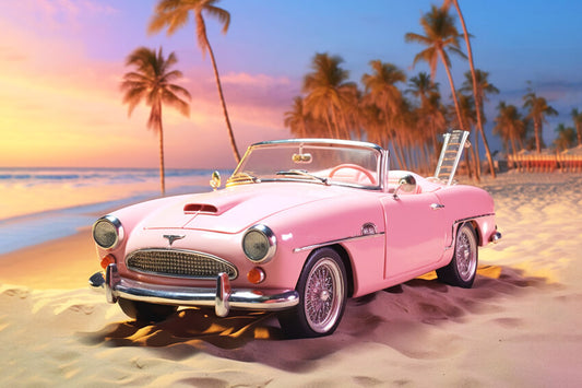 Summer Beach Pink Car Fashion Doll Backdrop