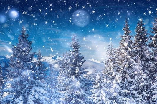 Starry Sky In Winter Snowy Night Backdrop