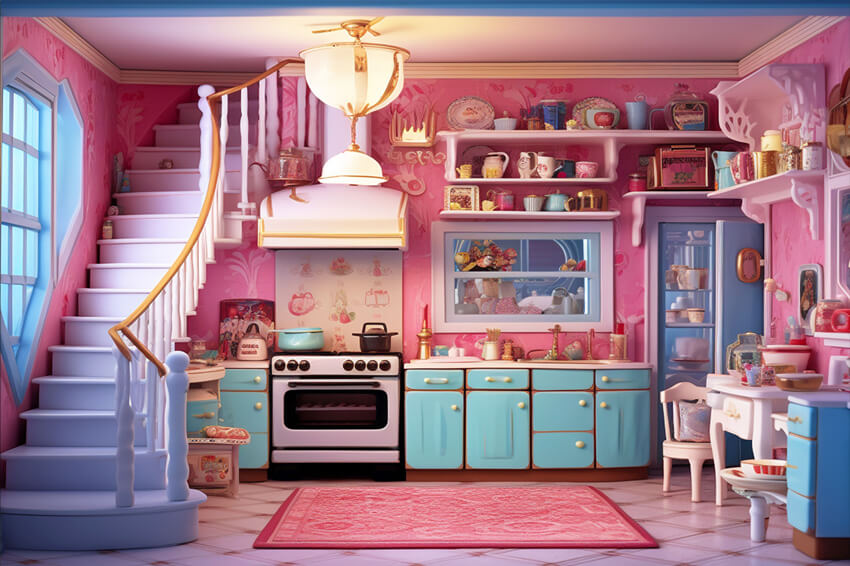 Pink Doll Kitchen Backdrop for Photography