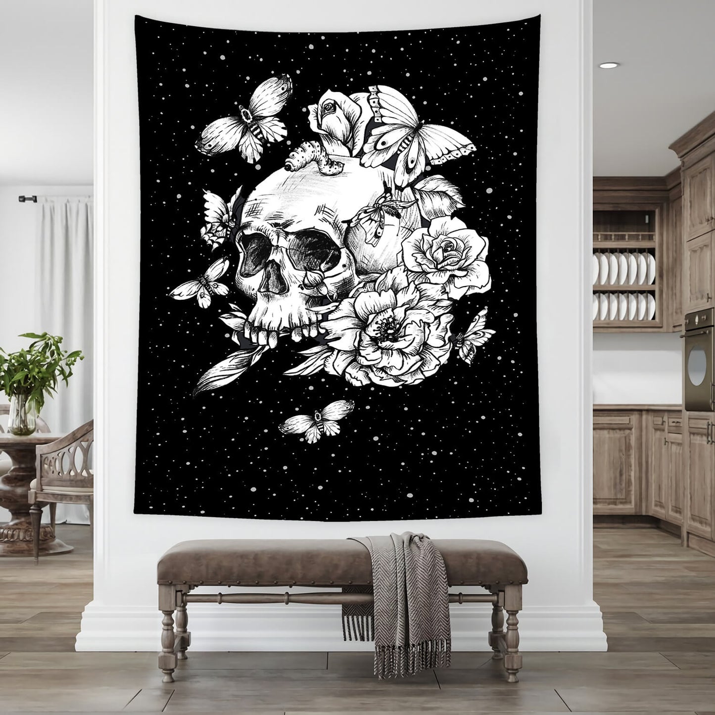 Gothic Floral Skull Tapestry Halloween Home Decor BUY 2 GET 1 FREE