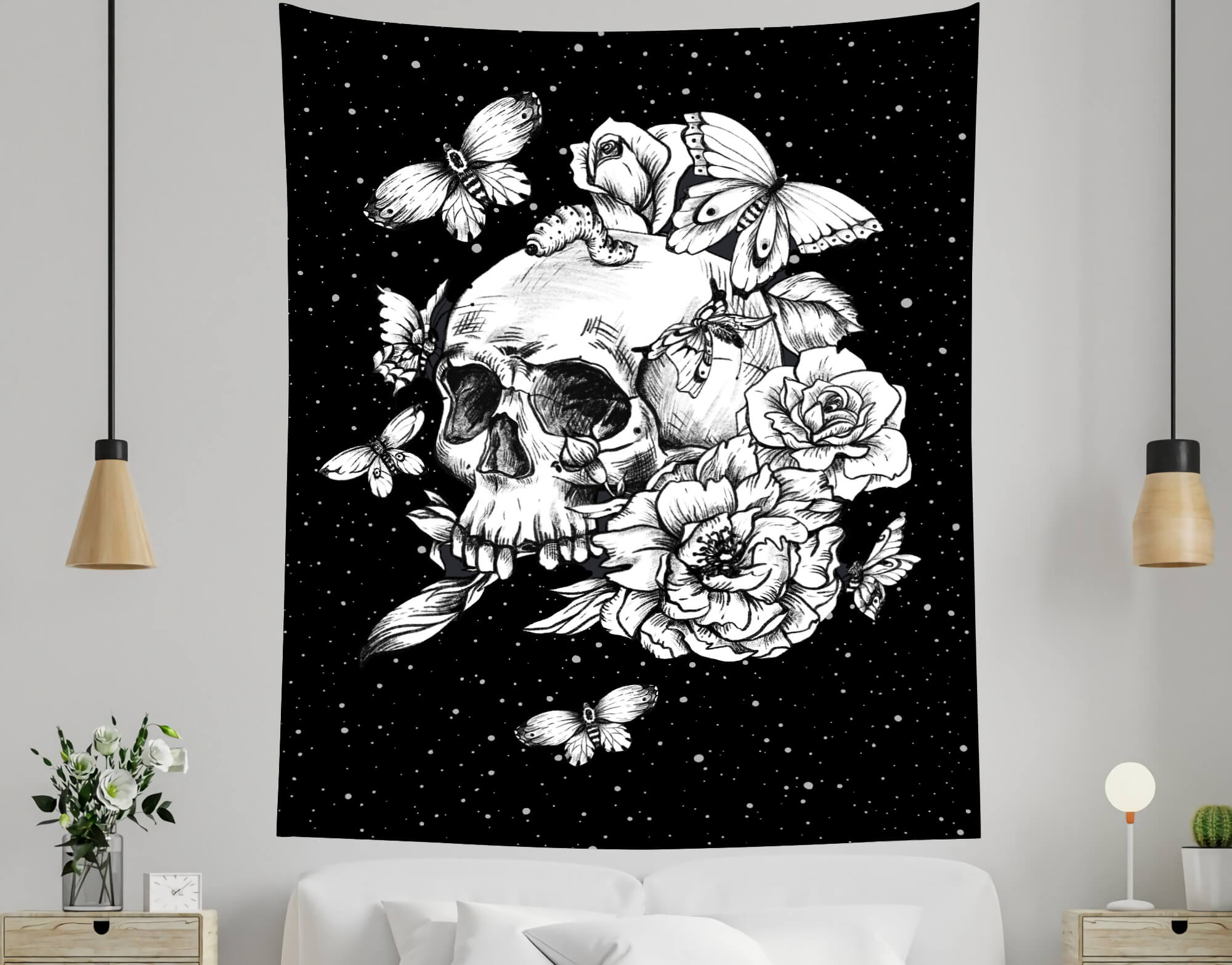 Gothic Floral Skull Tapestry Halloween Home Decor BUY 2 GET 1 FREE