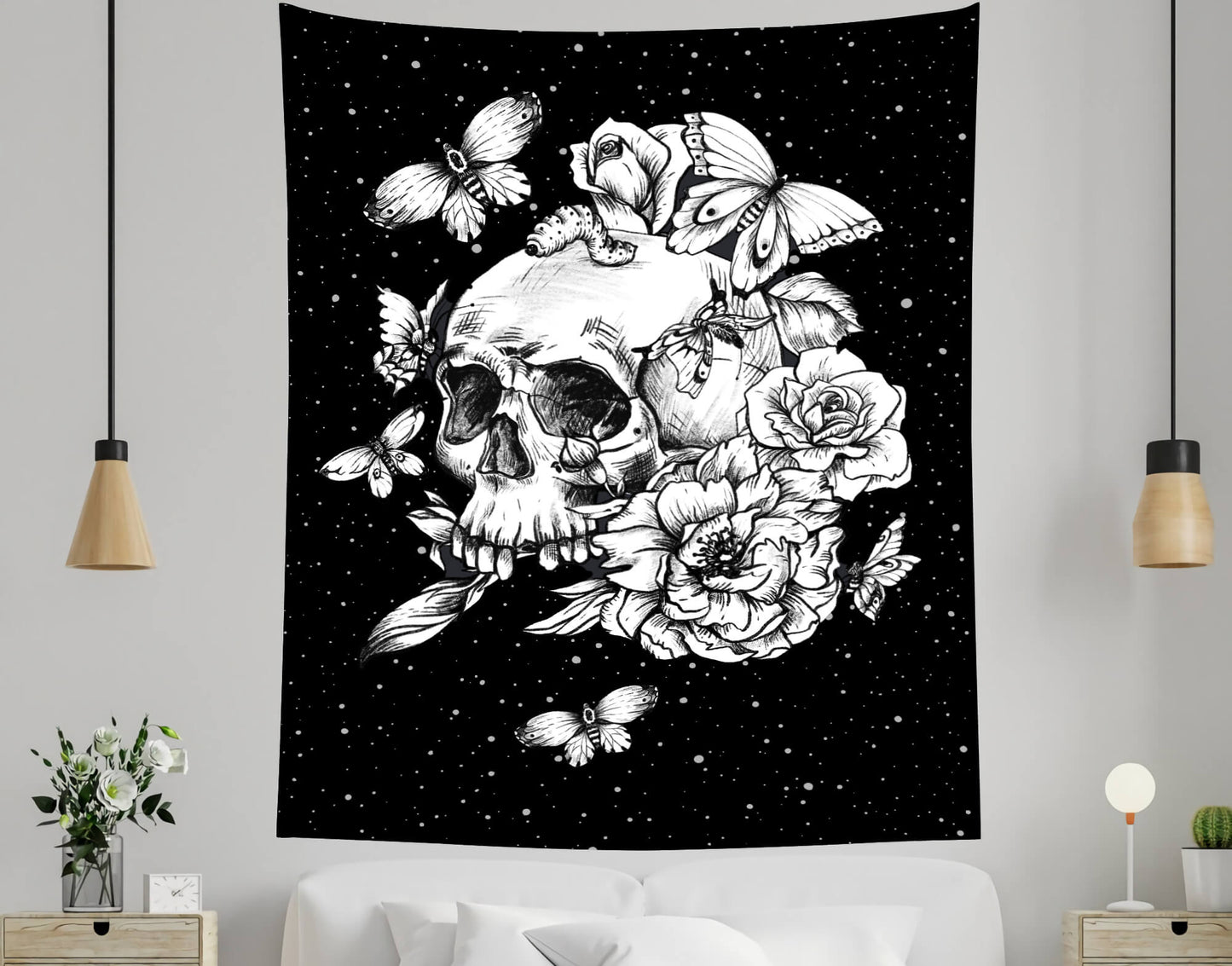 Gothic Floral Skull Tapestry Halloween Home Decor BUY 2 GET 1 FREE