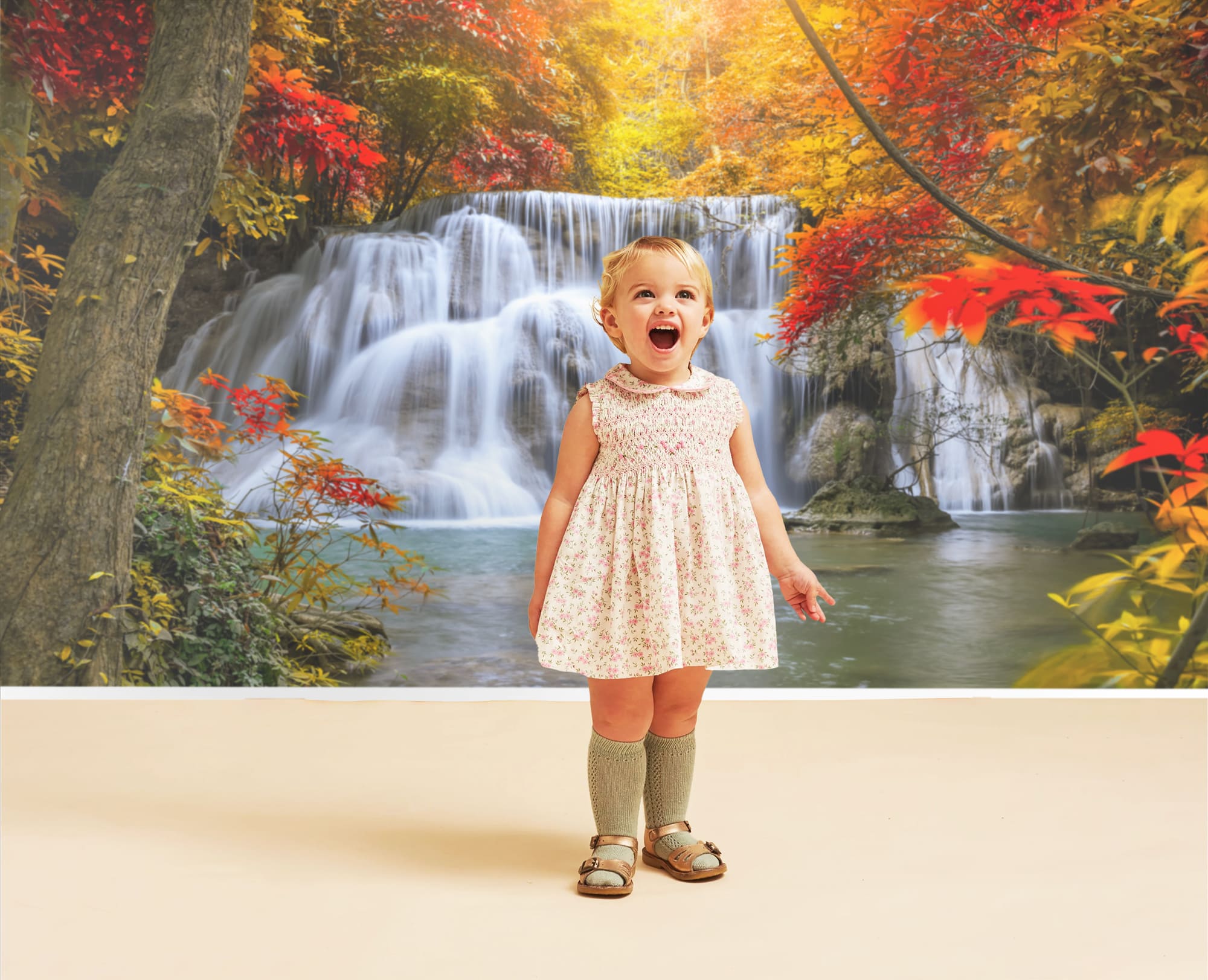 Maple Leaves Waterfall Fall Landscape Backdrop M8-52
