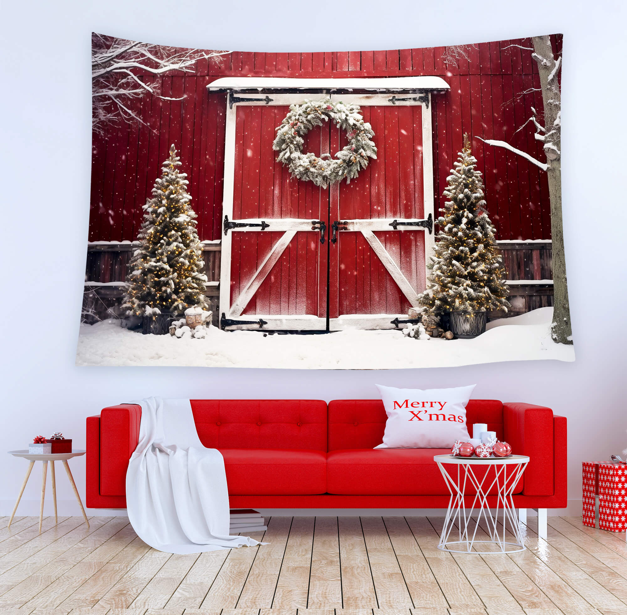 Christmas Tree Fireplace Tapestry Large Christmas Tapestry Wall