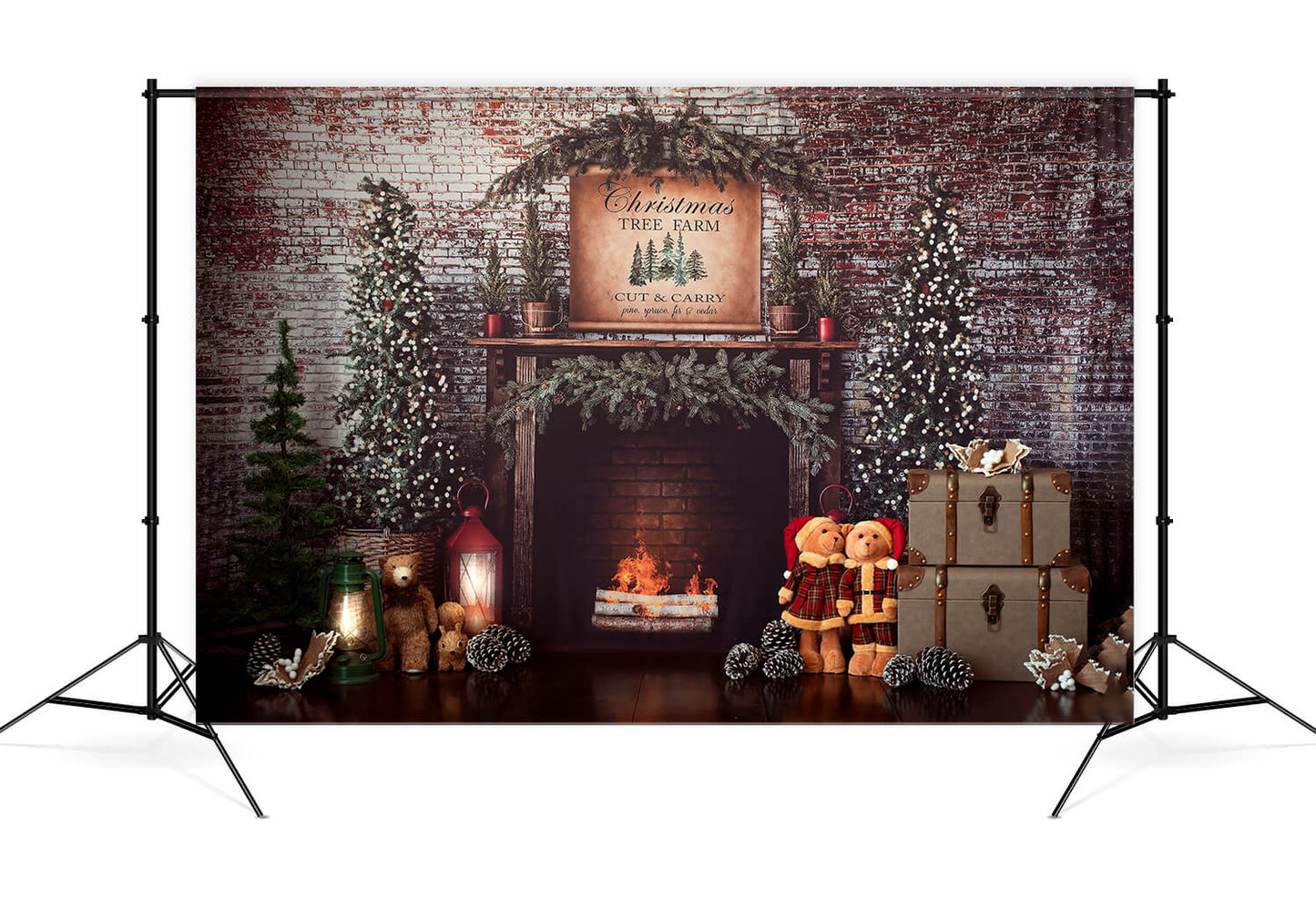 Christmas Tree Fireplace Brick Wall Backdrop M8-77