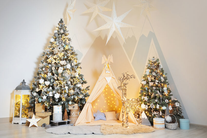 Decorated Christmas Tree Tent House Backdrop