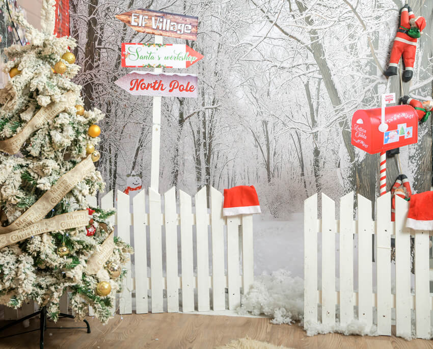 Christmas Tree Winter Snow Fence Door Backdrop