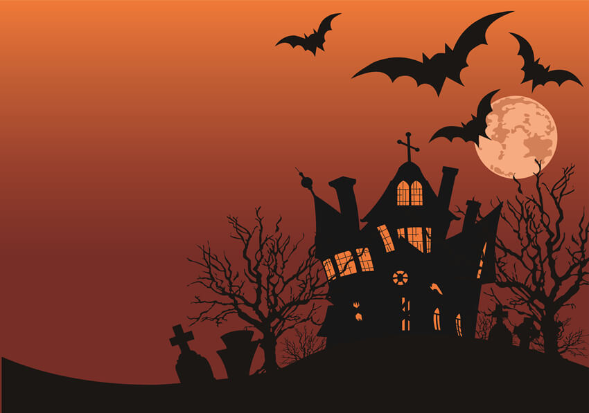 Halloween Spooky House Moon Bat Backdrop