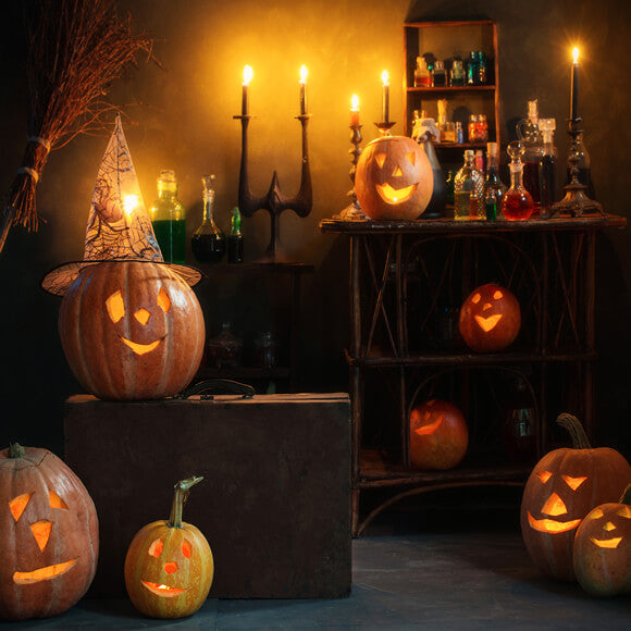 Halloween Witch Room Pumpkins Candles Backdrop M9-47