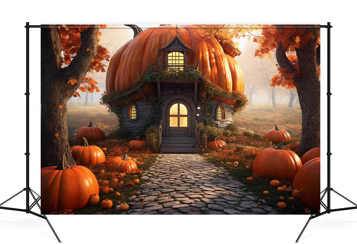 Autumn Halloween Cute Pumpkin House Backdrop M9-88