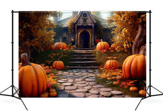 Autumn Cottage Pumpkin Photography Backdrop M9-90