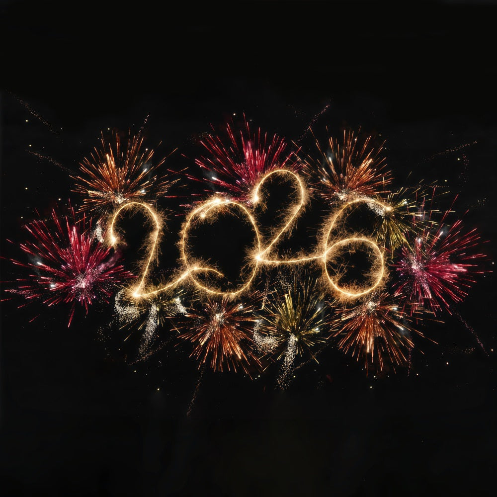 2026 New Year Backdrop Vibrant Fireworks Sparkle Burst Happy New Year Backdrop MRR10-10