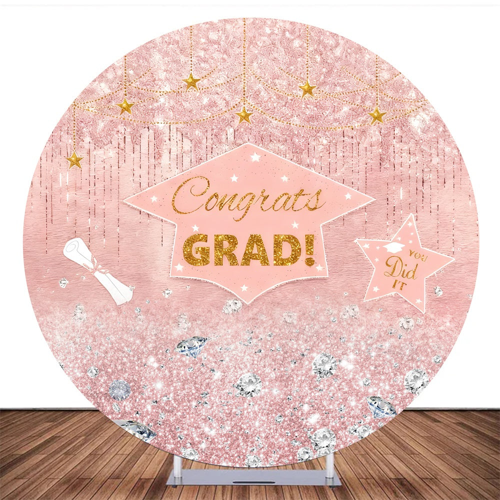 Round Backdrop Pink Glitter Diamond Graduation Party Backdrop MRR10-133