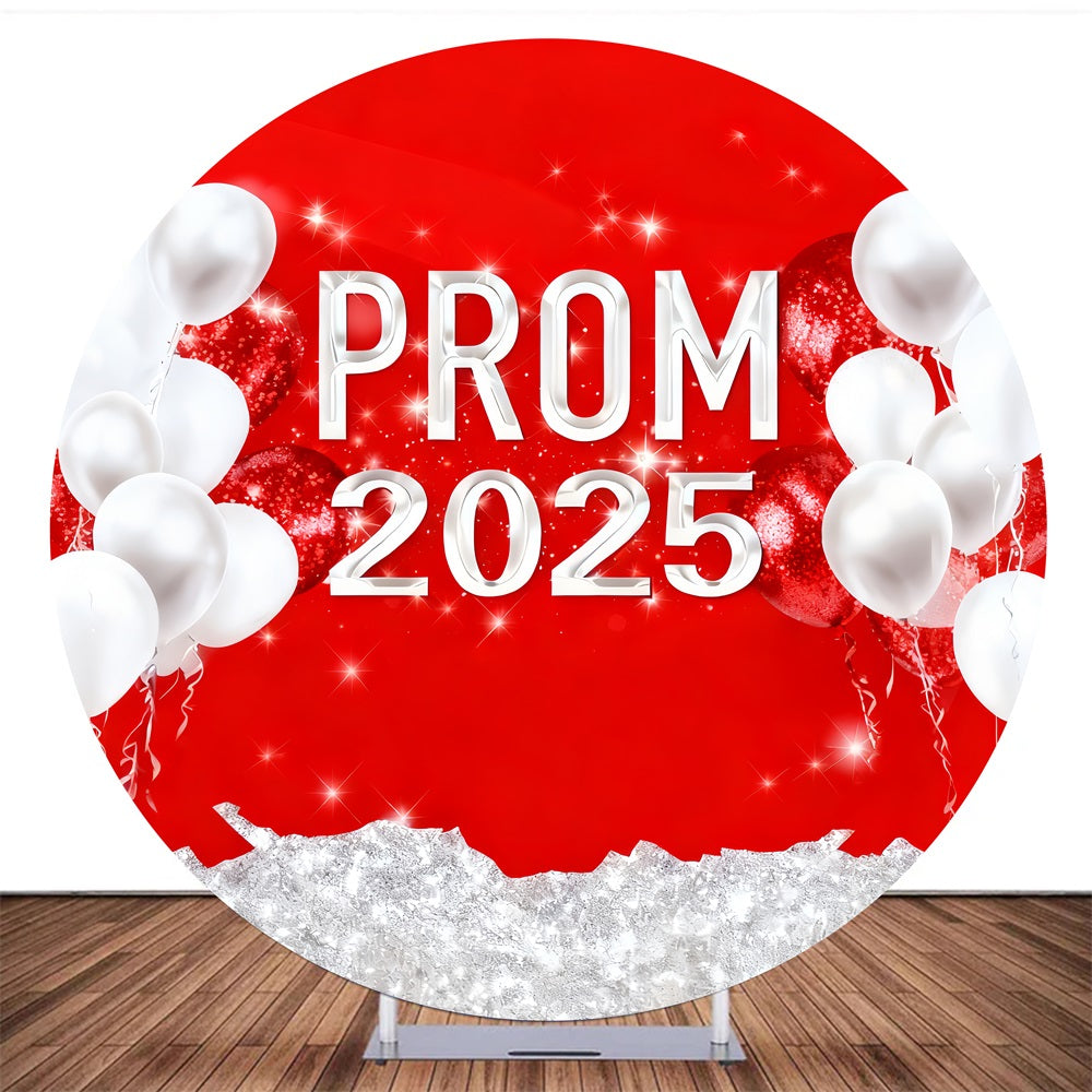 Round Backdrop Cover White Red Balloons Glitter Prom Backdrop MRR10-134
