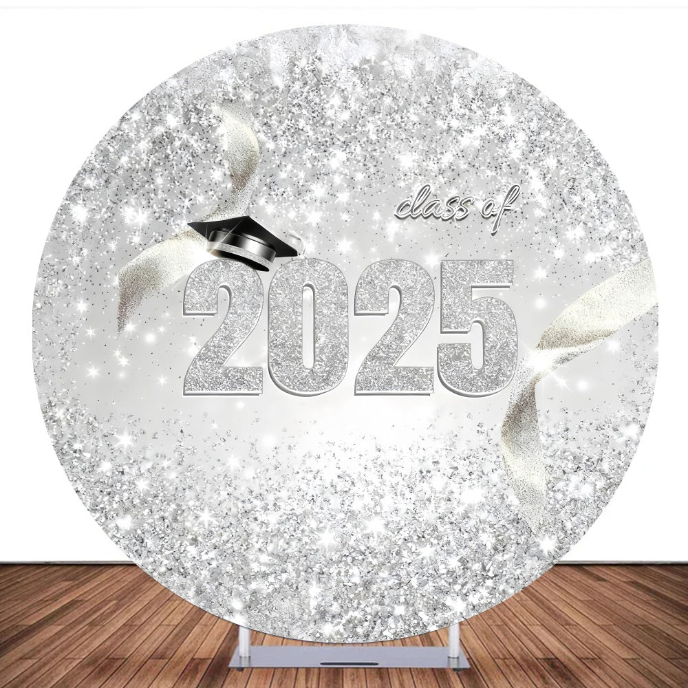 Round Backdrop Sliver Glitter Class 2025 Graduation Backdrop MRR10-136