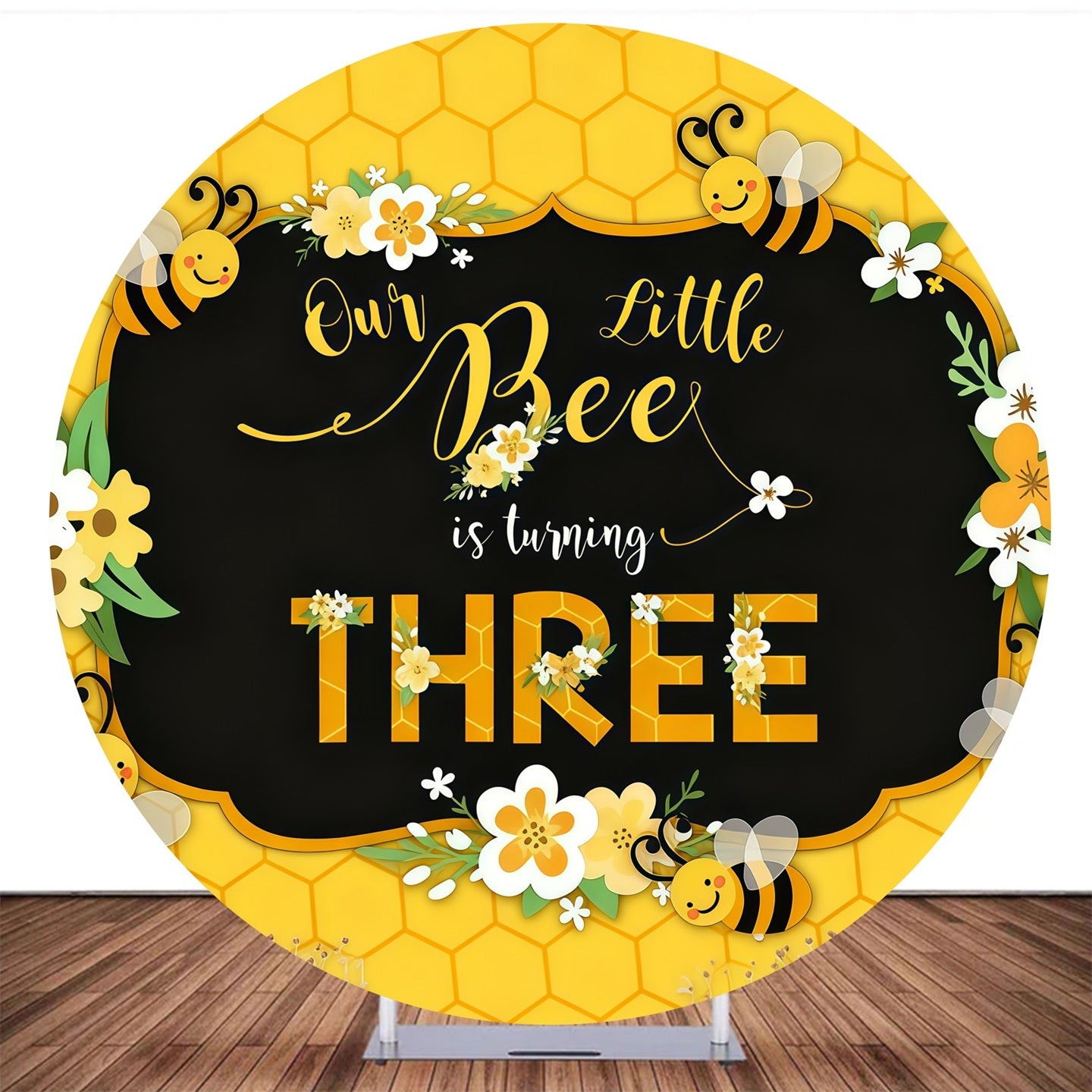 Round Backdrop Little Bee Honeycomb 3rd Birthday Backdrop MRR10-137