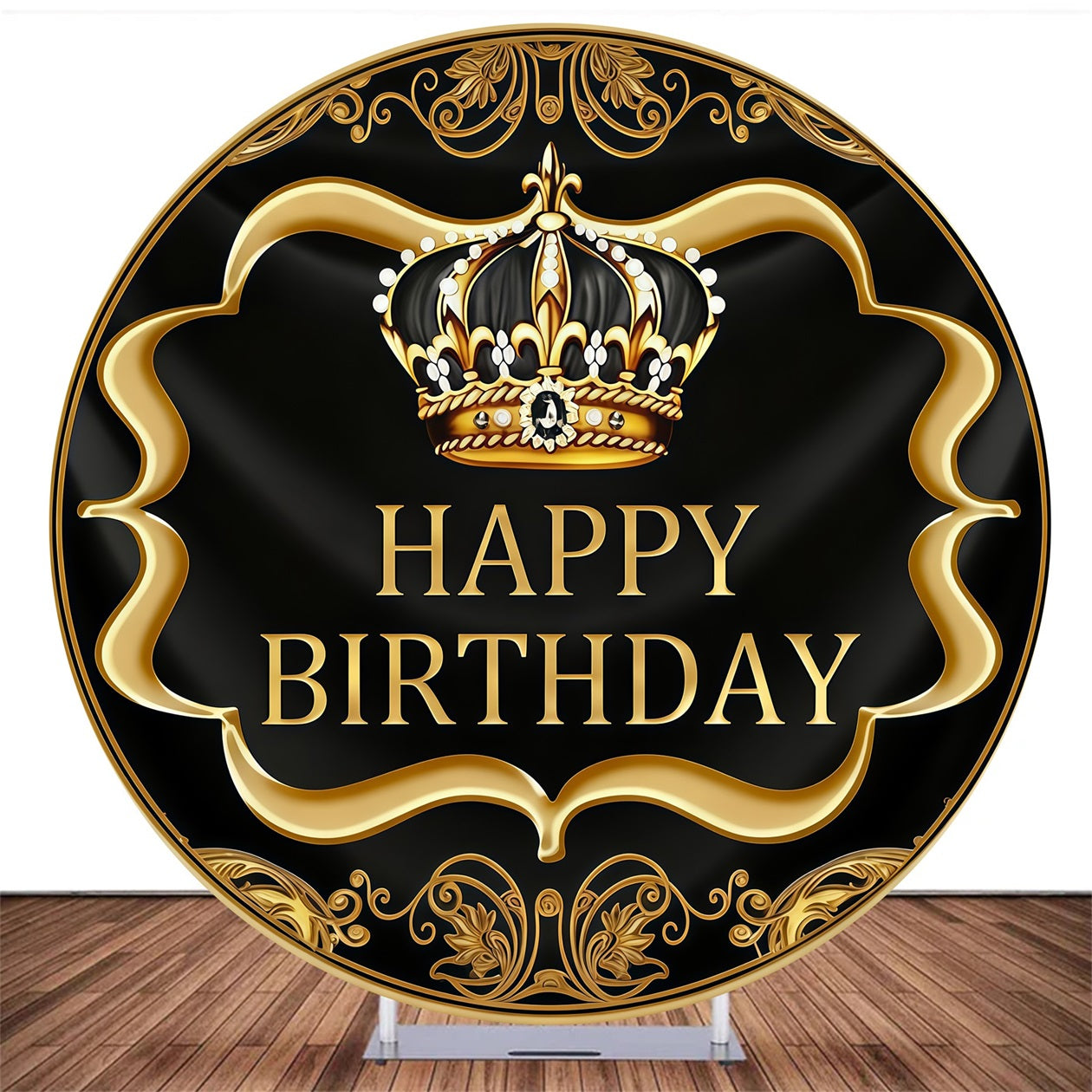 Circle Backdrop Royal Crown Golden Birthday Backdrop MRR10-140