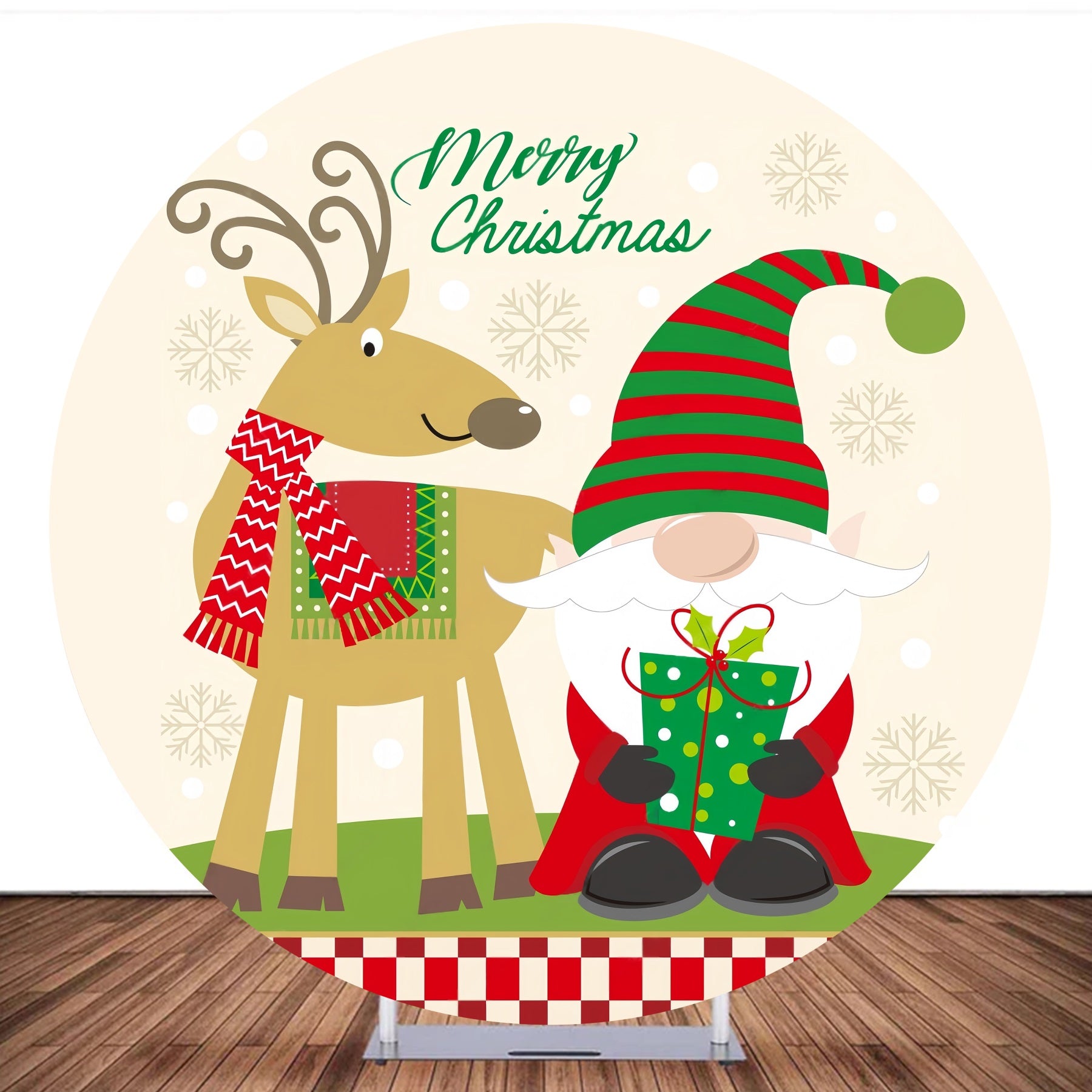 Custom Circle Backdrop Cover Reindeer Gnome Gift Christmas Backdrop MRR10-151
