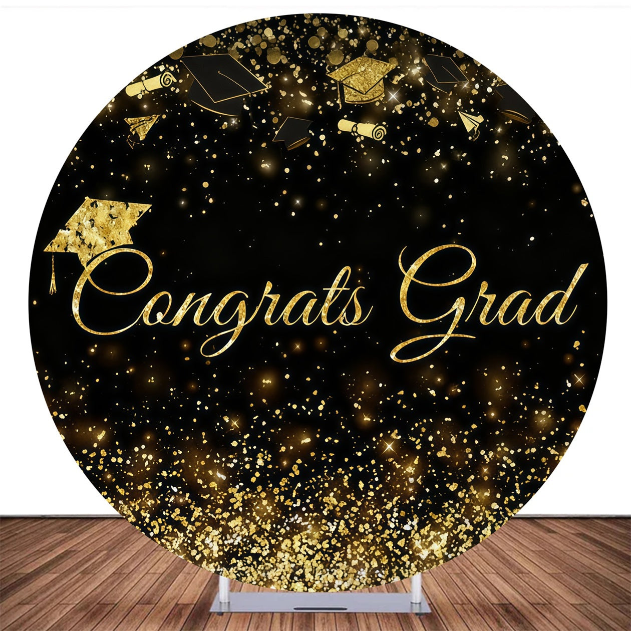 Custom Round Backdrop Cover Golden Sparkle Graduation Backdrop MRR10-152