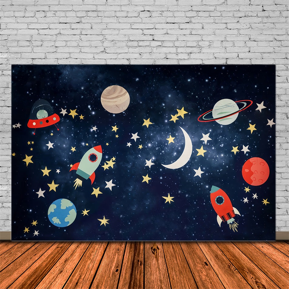 Cake Smash Backdrop Space Adventure Rocket Stars Birthday Backdrop MRR10-16