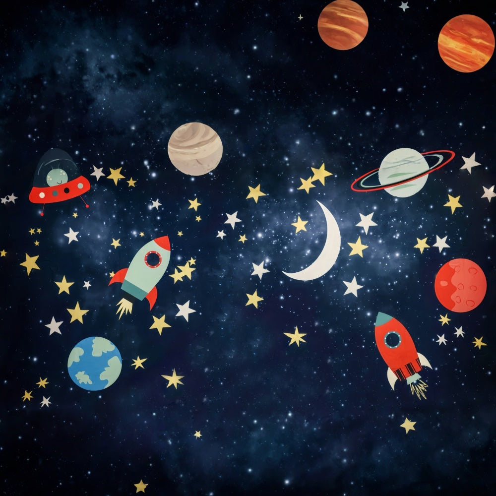 Cake Smash Backdrop Space Adventure Rocket Stars Birthday Backdrop MRR10-16