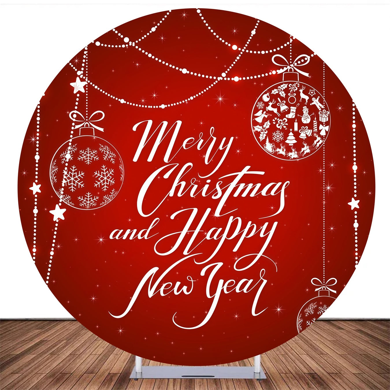 Custom Circle Backdrop Cover Red Festive Lettering Christmas Backdrop MRR10-167