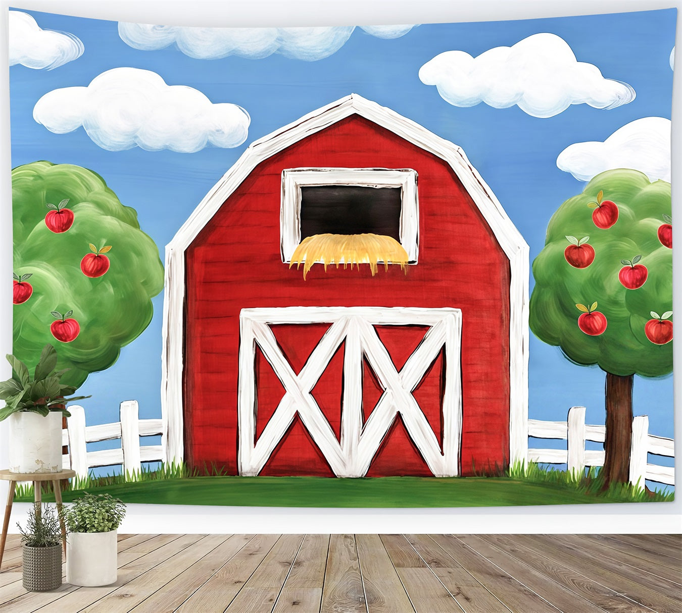 Cake Smash Backdrops Red Barn Apple Trees Birthday Photo Backdrop MRR10-17