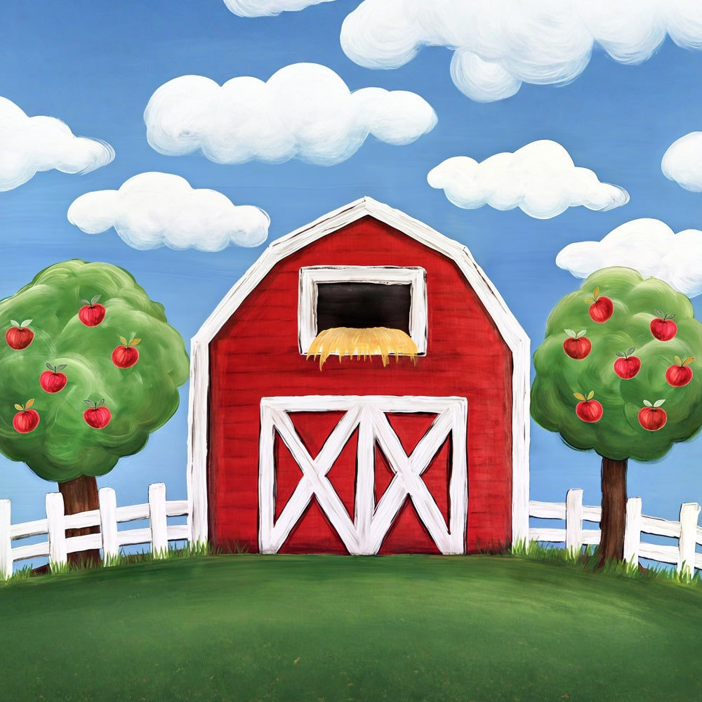 Cake Smash Backdrops Red Barn Apple Trees Birthday Photo Backdrop MRR10-17