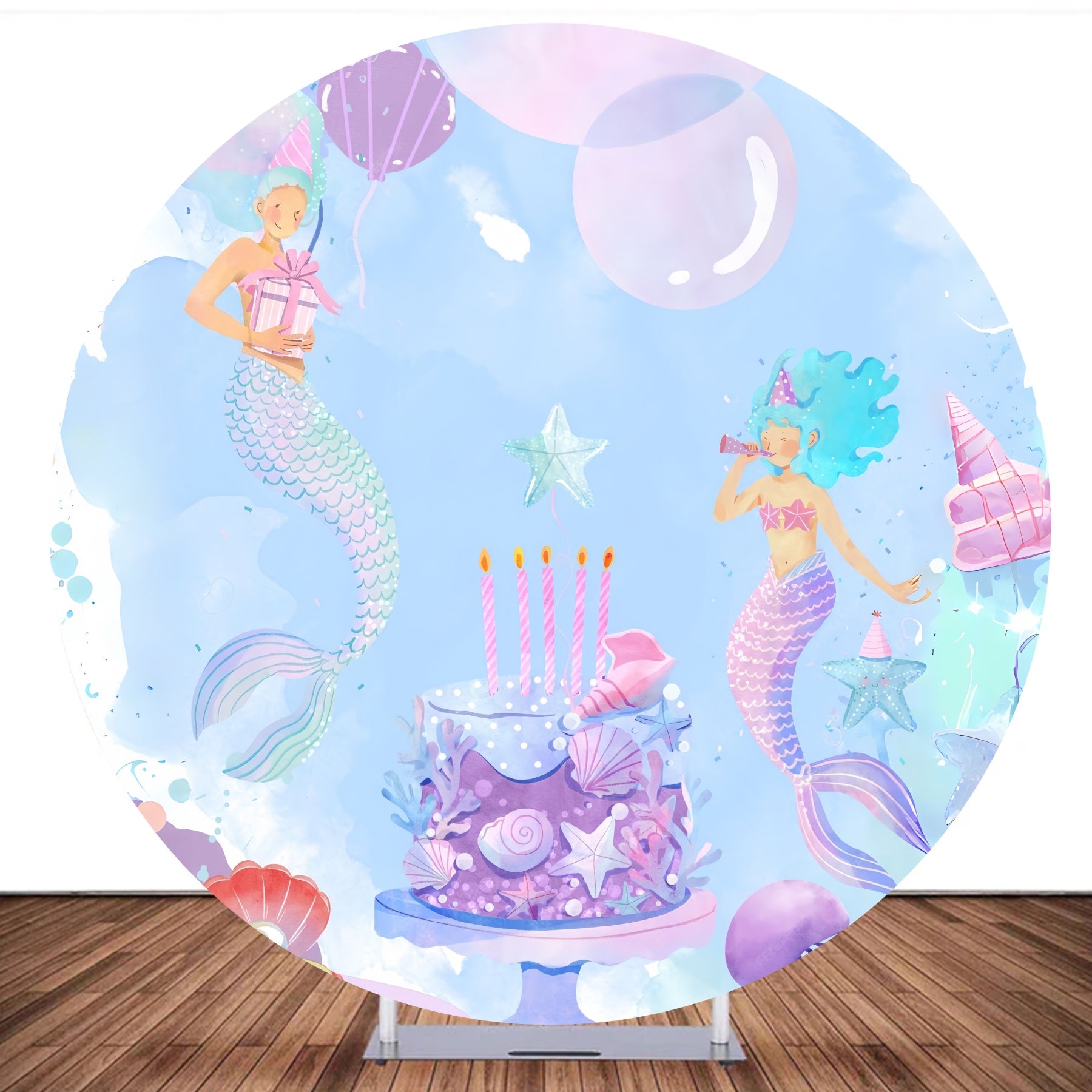 Custom Round Backdrop Cover Ocean Celebration Mermaid Birthday Backdrop MRR10-176