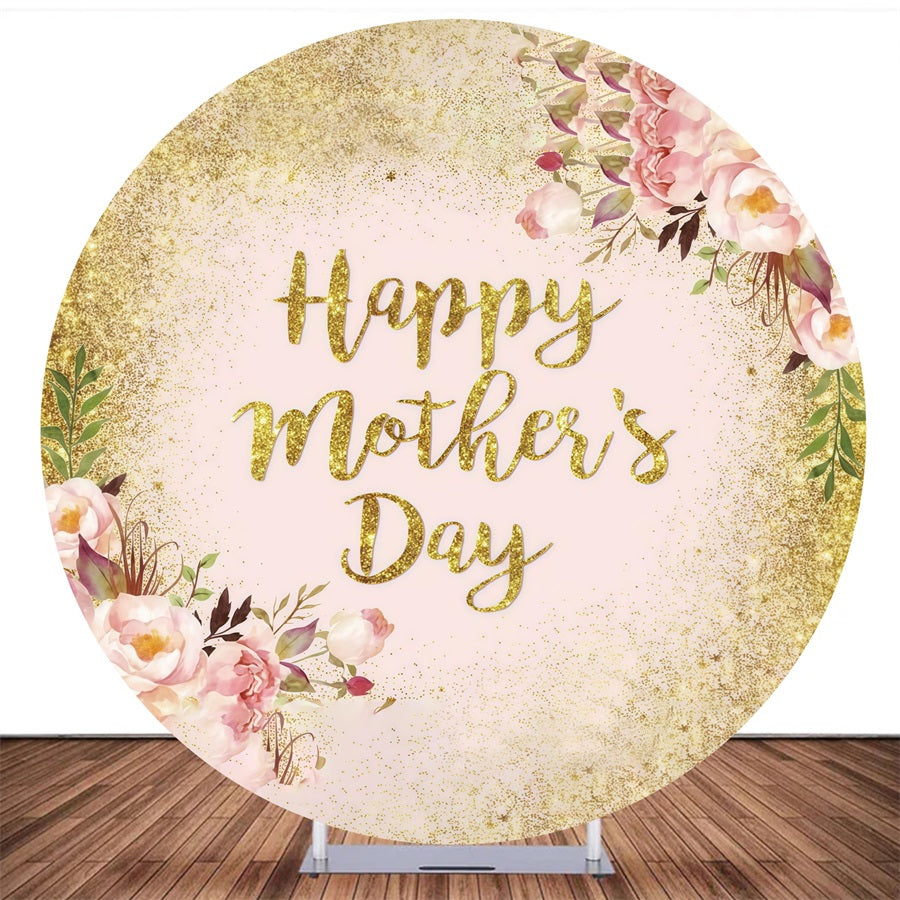 Custom Round Backdrop Golden Floral Glitter Mother's Day Backdrop MRR10-178