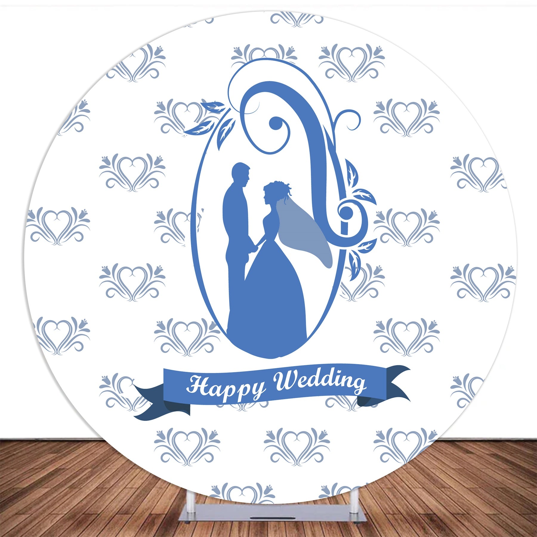 Circle Backdrop Blue Silhouette Couple Wedding Ceremony Backdrop MRR10-196