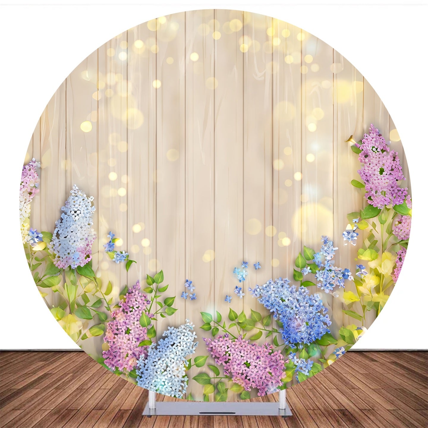Round Backdrop Pastel Floral Light Sparkles Wood Backdrop MRR10-200