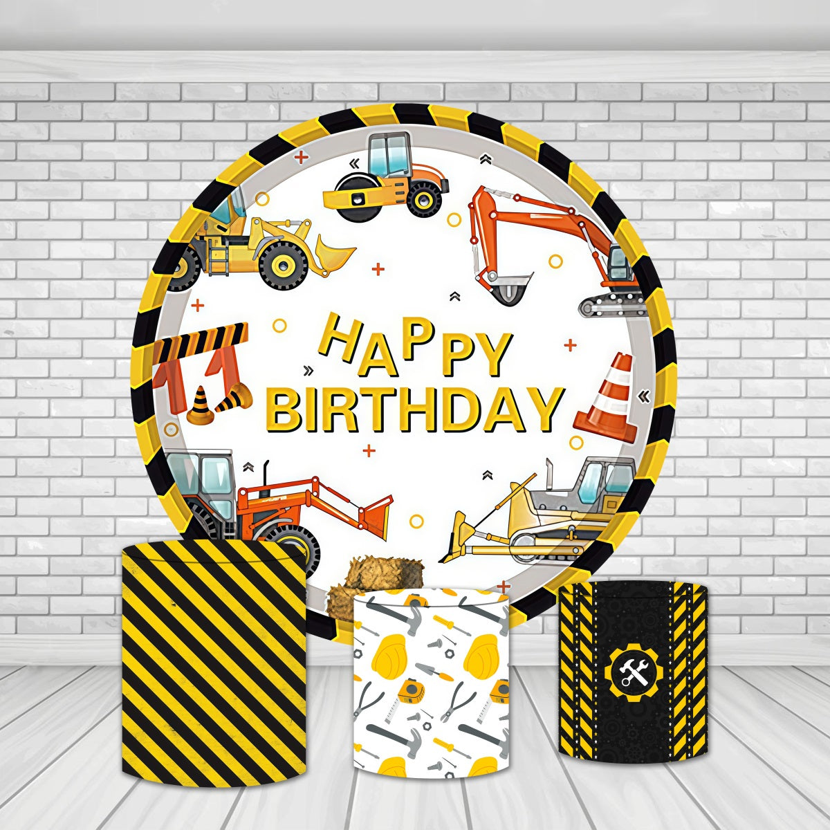 Circle Backdrop Kit Construction Truck Happy Birthday Backdrop MRR10-216