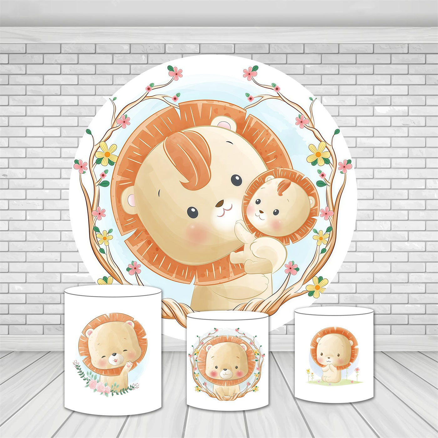 Circle Backdrop Cover Kit Baby Lion Family Love Cartoon Backdrop MRR10-221