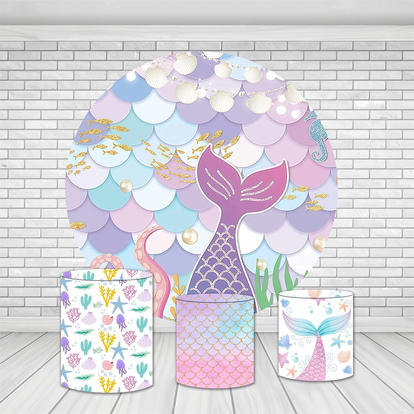 Round Backdrop Kit Pastel Tail Fantasy Mermaid Backdrop MRR10-230