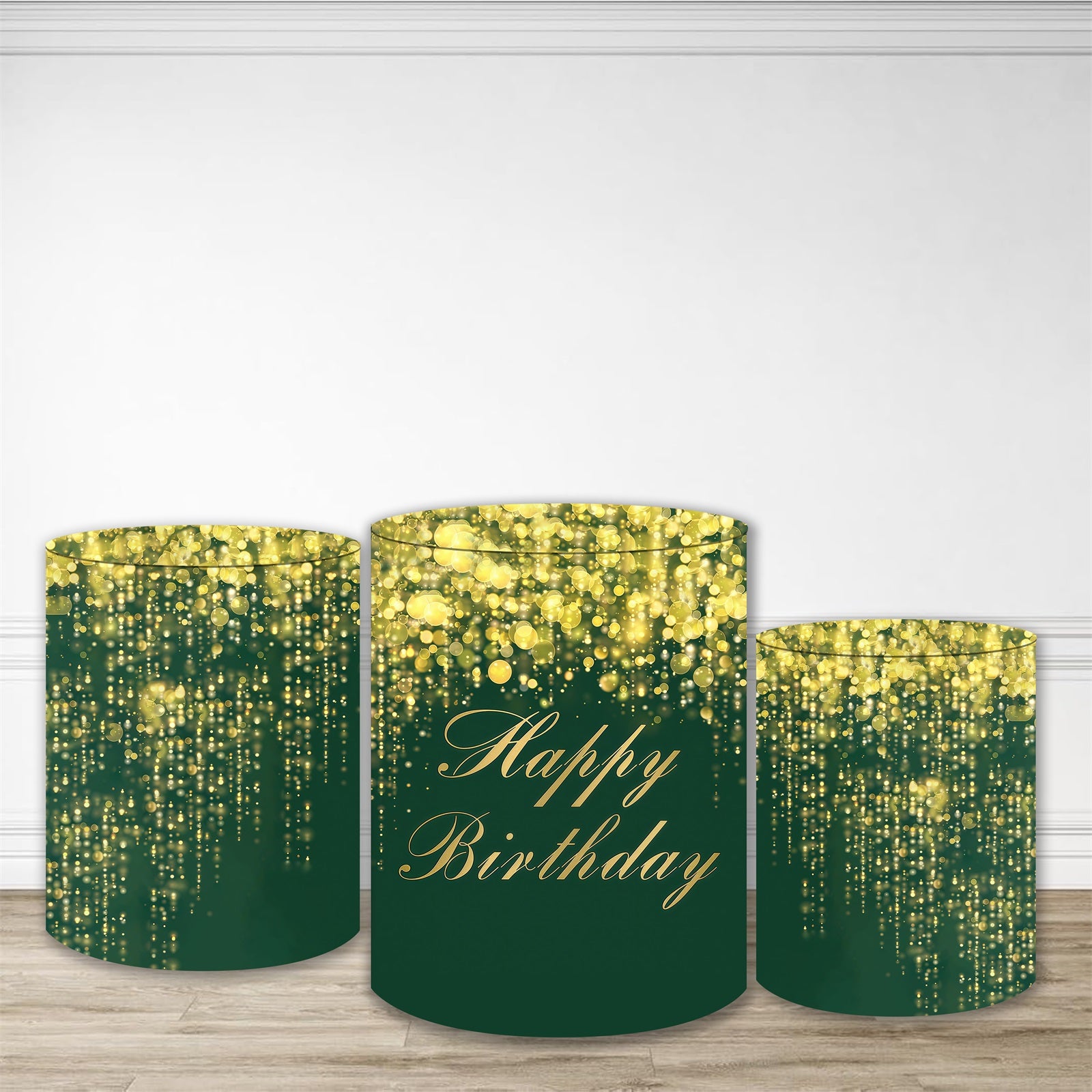 Plinth Cover Emerald Gold Lights Birthday Backdrop MRR10-244