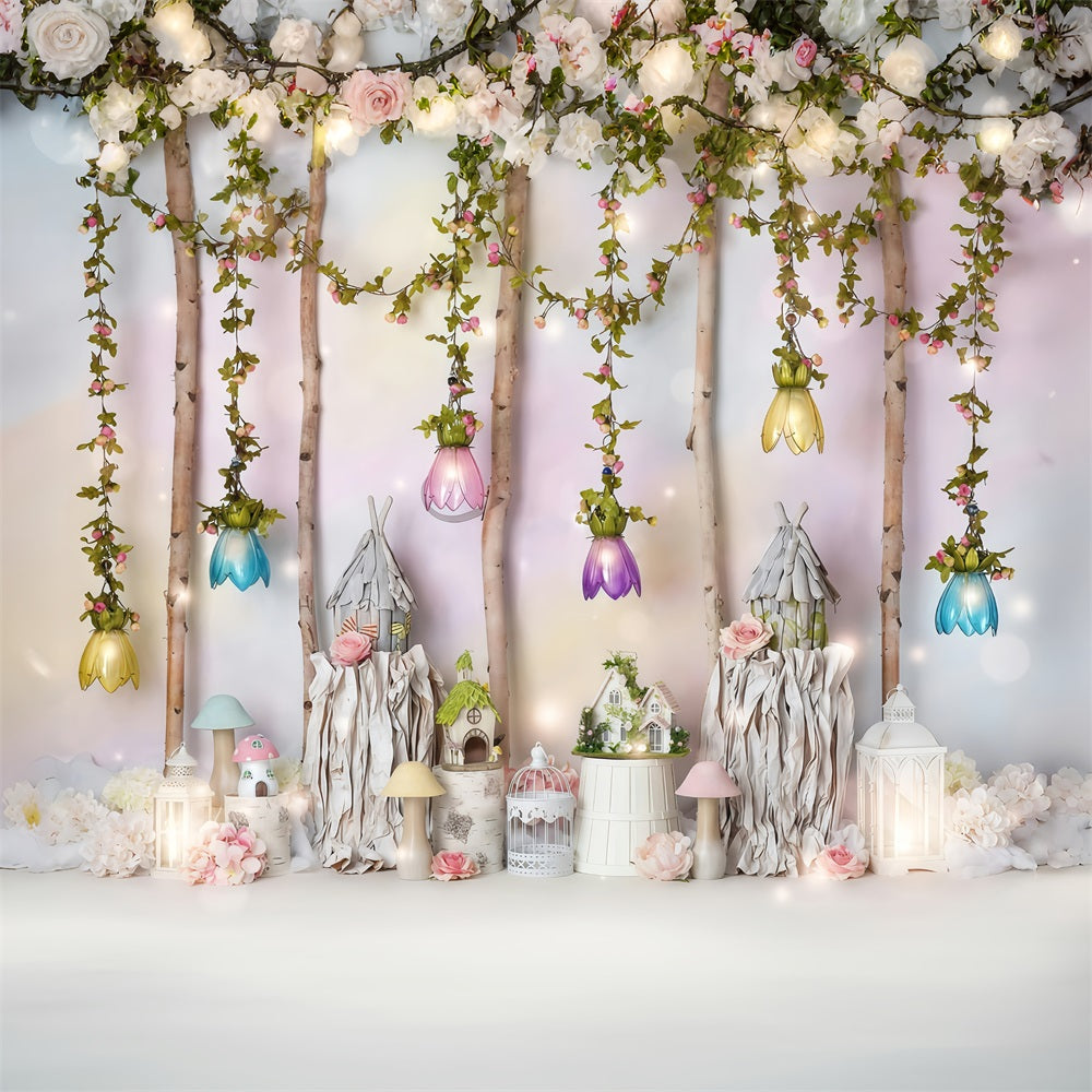 Kids Photo Backdrop Fairy Tale Cottage Flowers Newborn Backdrop MRR10-25