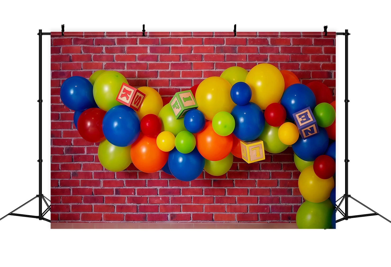 Birthday Photo Backdrop Colorful Balloons Blocks Cake Smash Backdrop MRR10-26