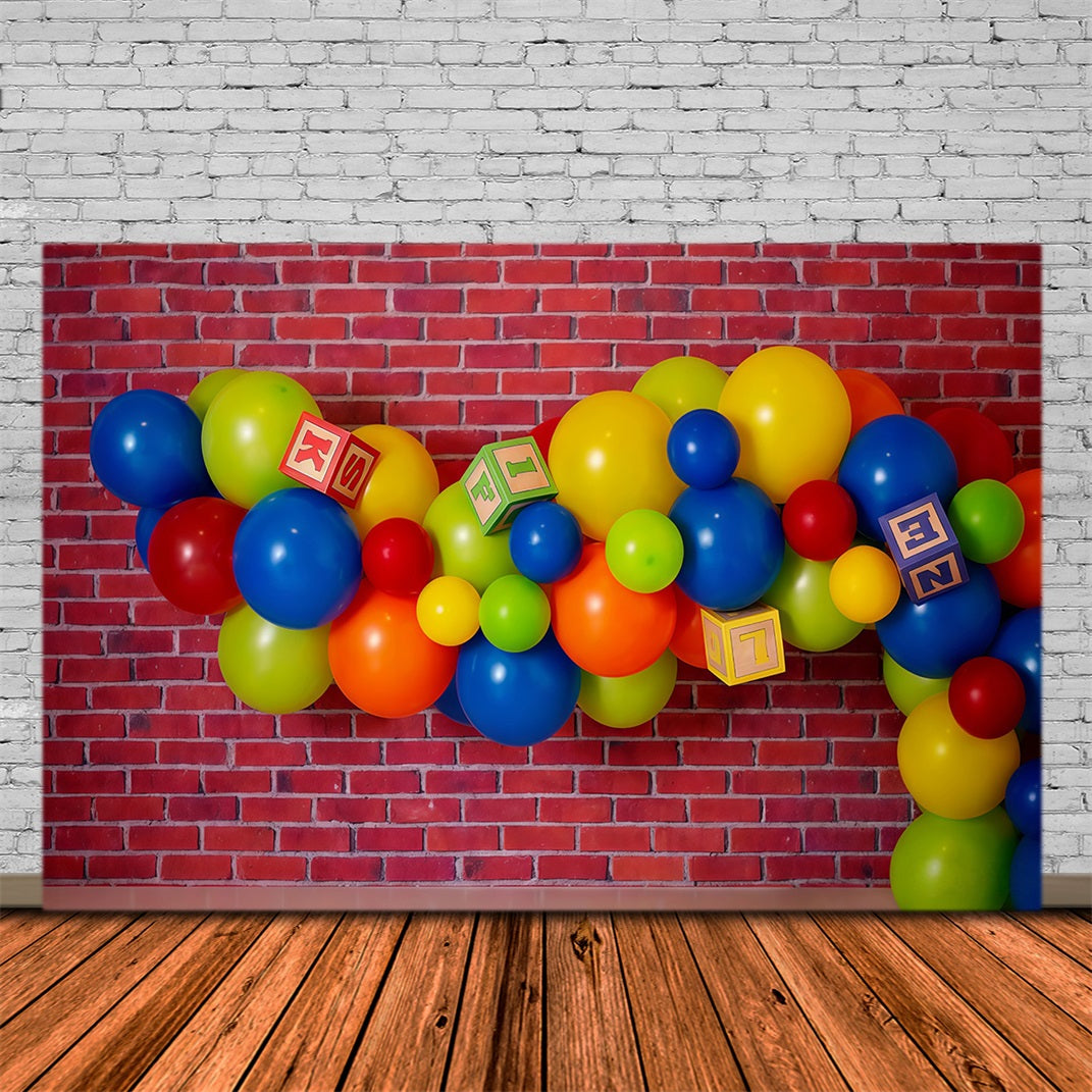 Birthday Photo Backdrop Colorful Balloons Blocks Cake Smash Backdrop MRR10-26