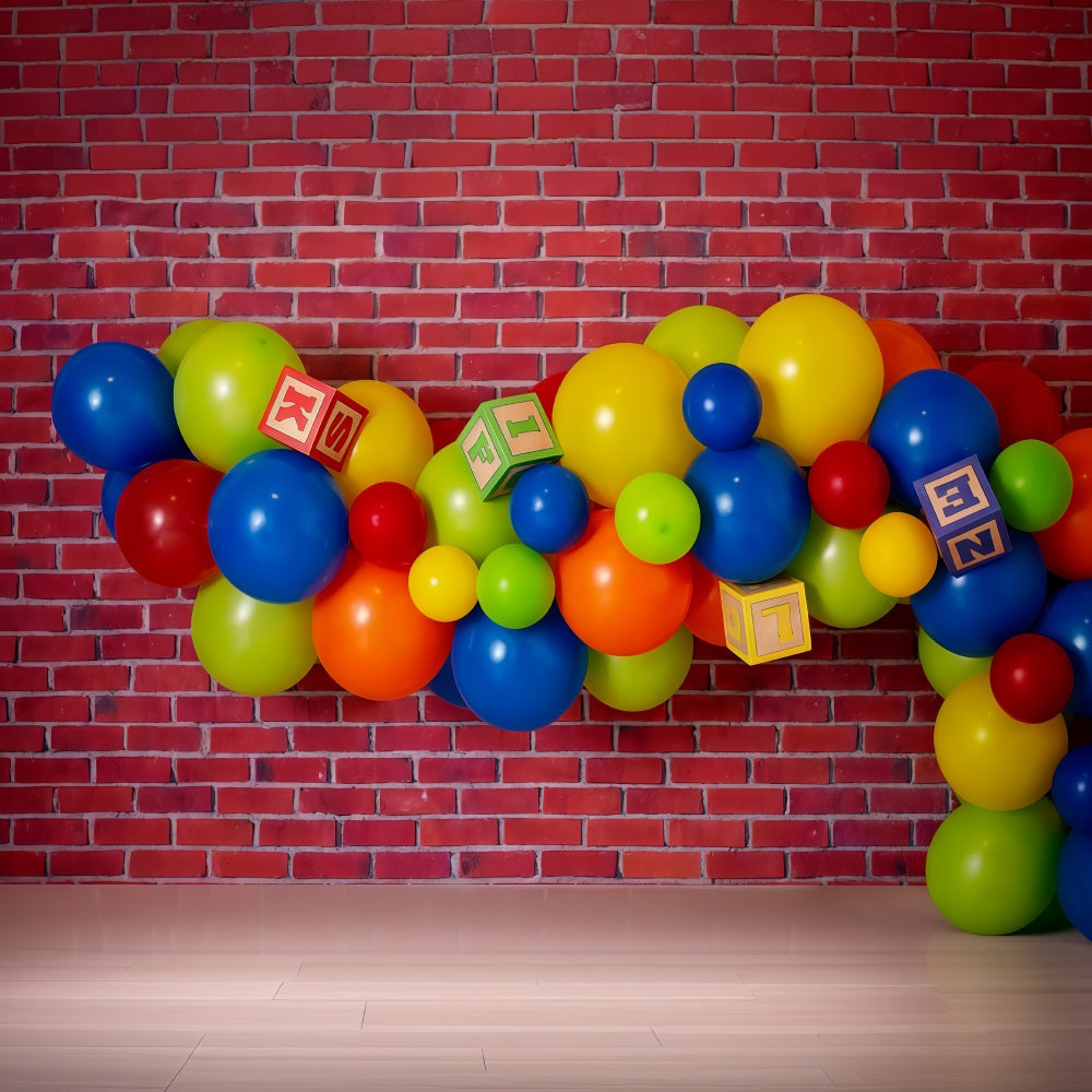 Birthday Photo Backdrop Colorful Balloons Blocks Cake Smash Backdrop MRR10-26