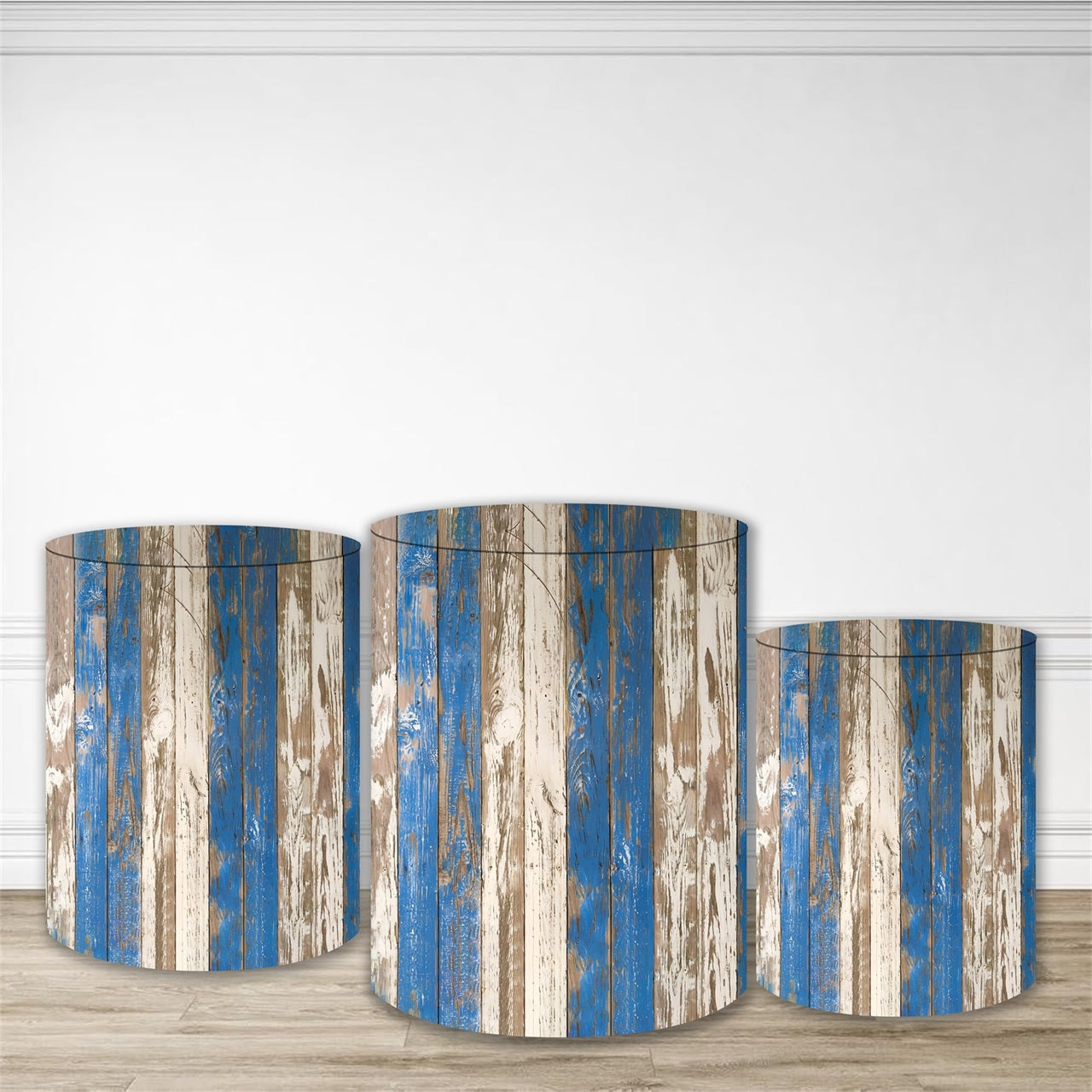 Pedestal Covers Rustic Blue Wood Texture Plinth Cylinder Cover Kit MRR10-262