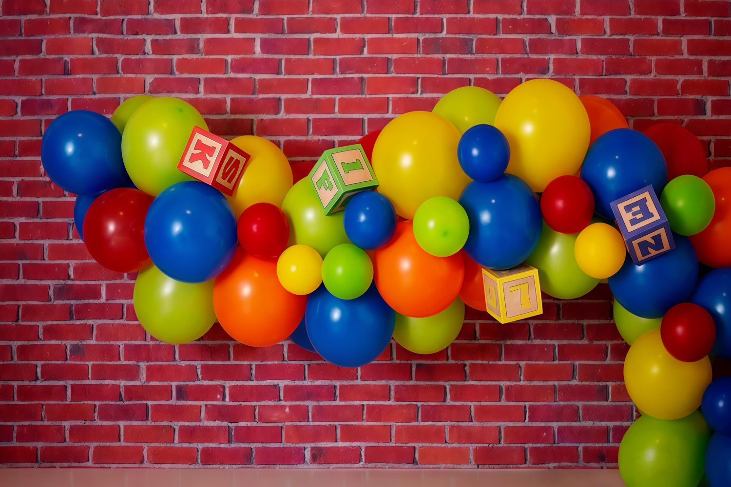 Birthday Photo Backdrop Colorful Balloons Blocks Cake Smash Backdrop MRR10-26
