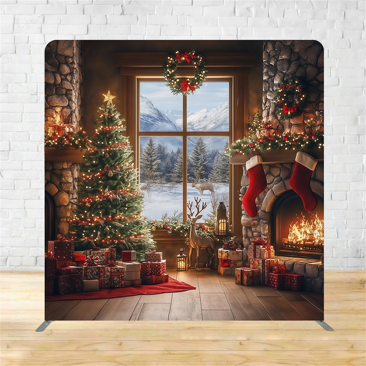 Tension Backdrops Cozy Fireplace Holiday Room Christmas Backdrop MRR10