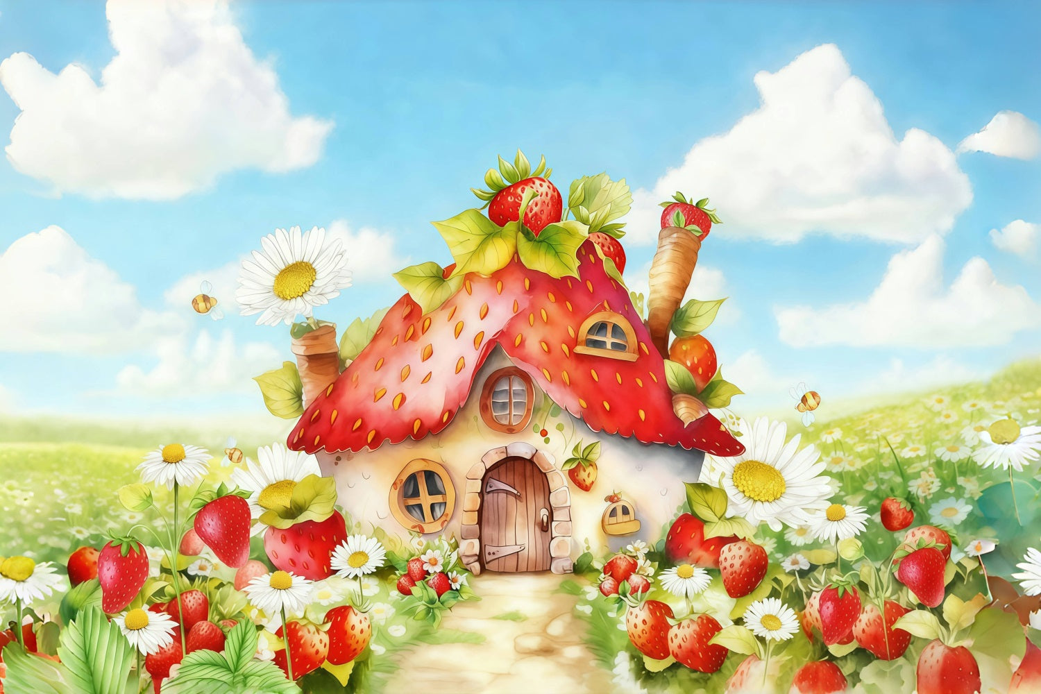Children Backdrops Strawberry House Flowers Newborn Backdrop MRR10-28