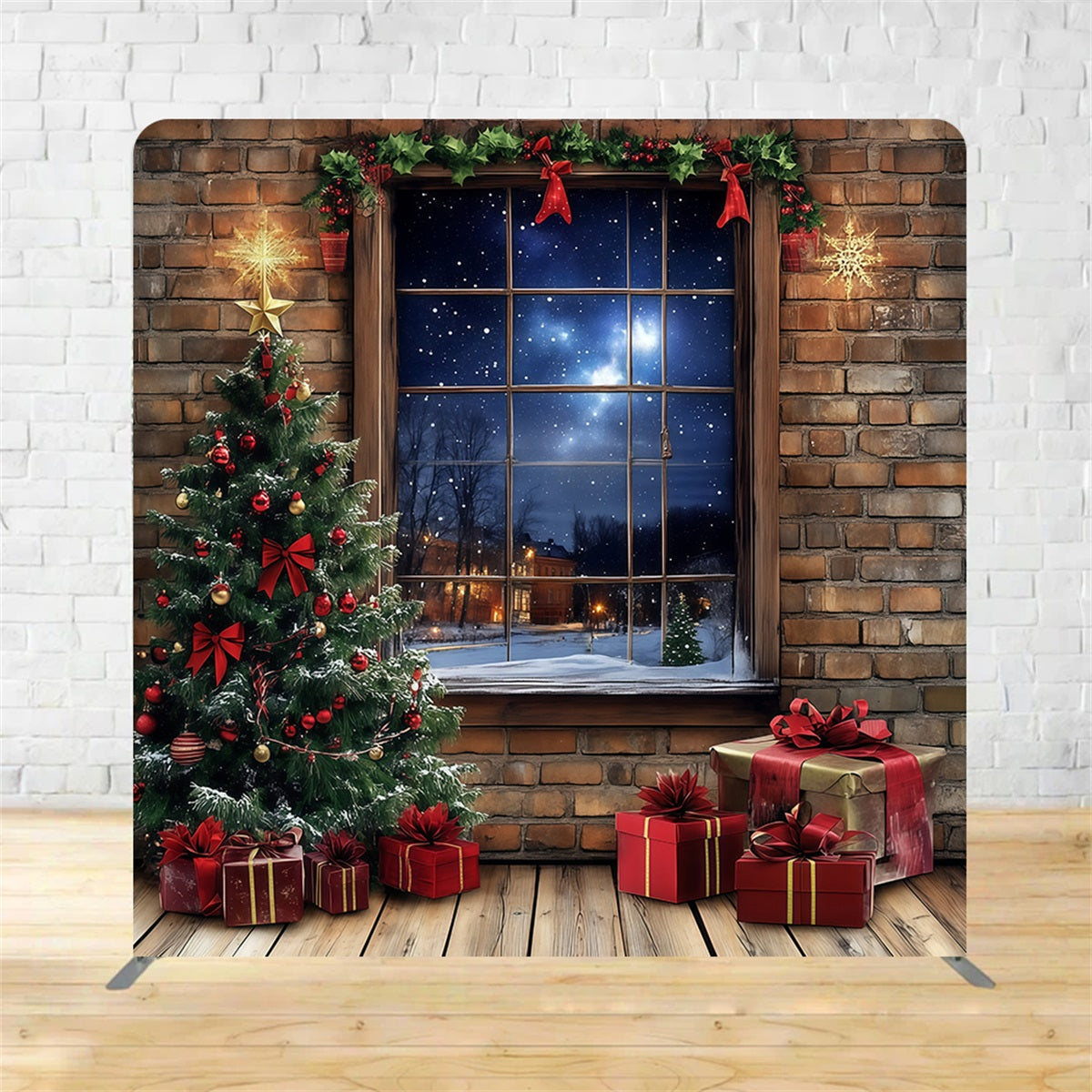 Square Backdrop Tension Pillow Cover Stand Night Window Christmas Backdrop MRR10-281