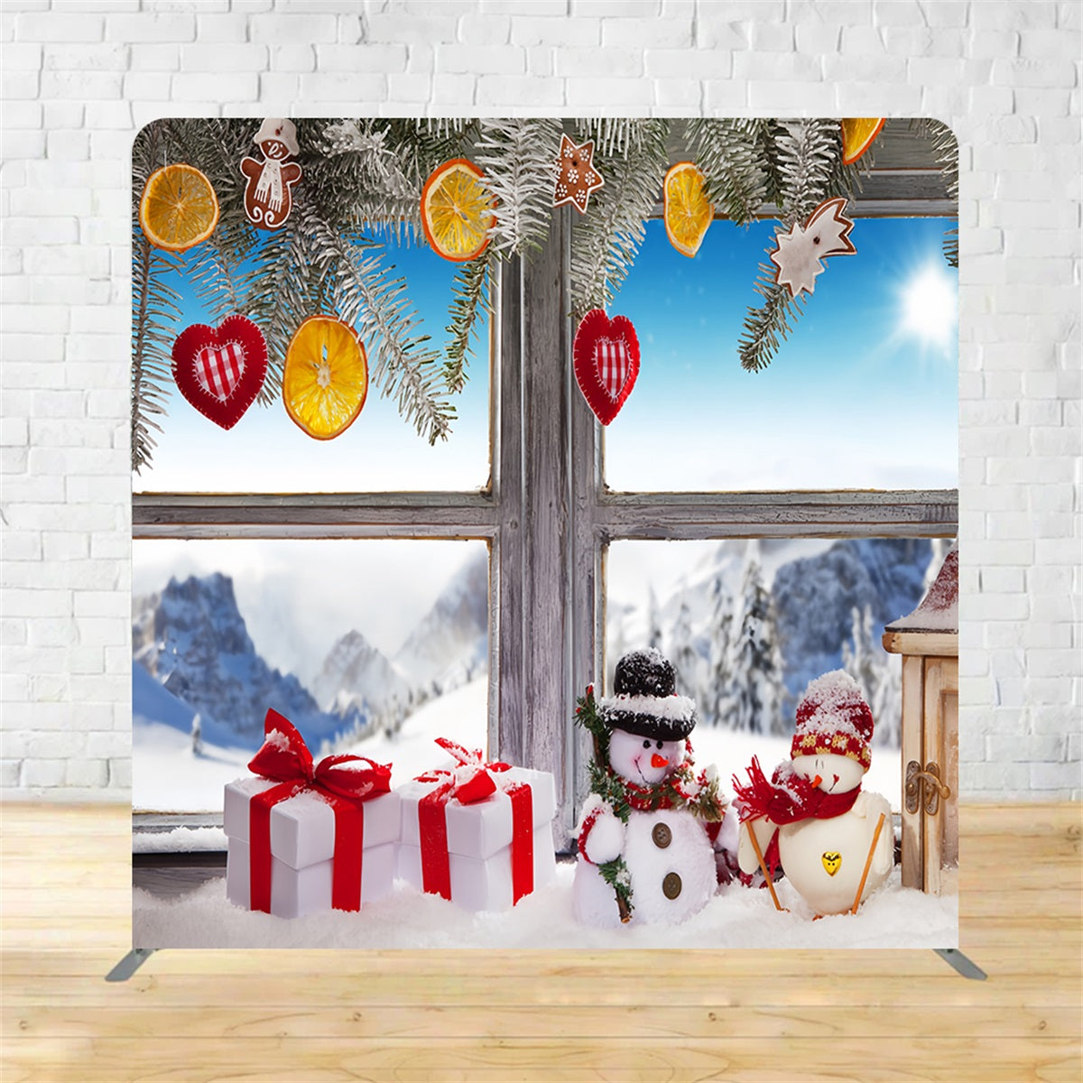 Tension Fabric Backdrop Snowman Gifts Winter Window Christmas Backdrop MRR10-283