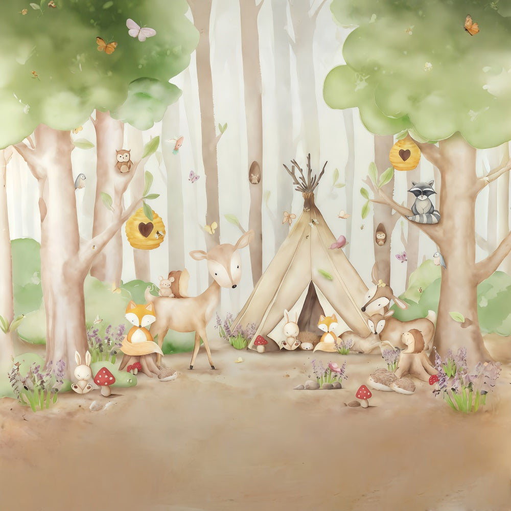 Forest Backdrop Animals Tent Trees Newborn Photography Backdrop MRR10-29