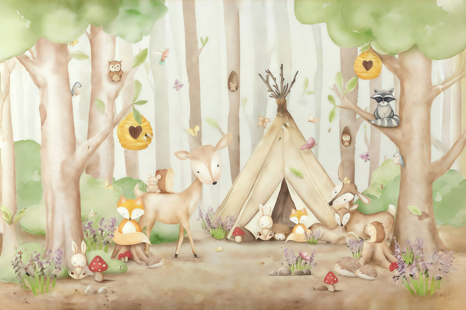 Forest Backdrop Animals Tent Trees Newborn Photography Backdrop MRR10-29