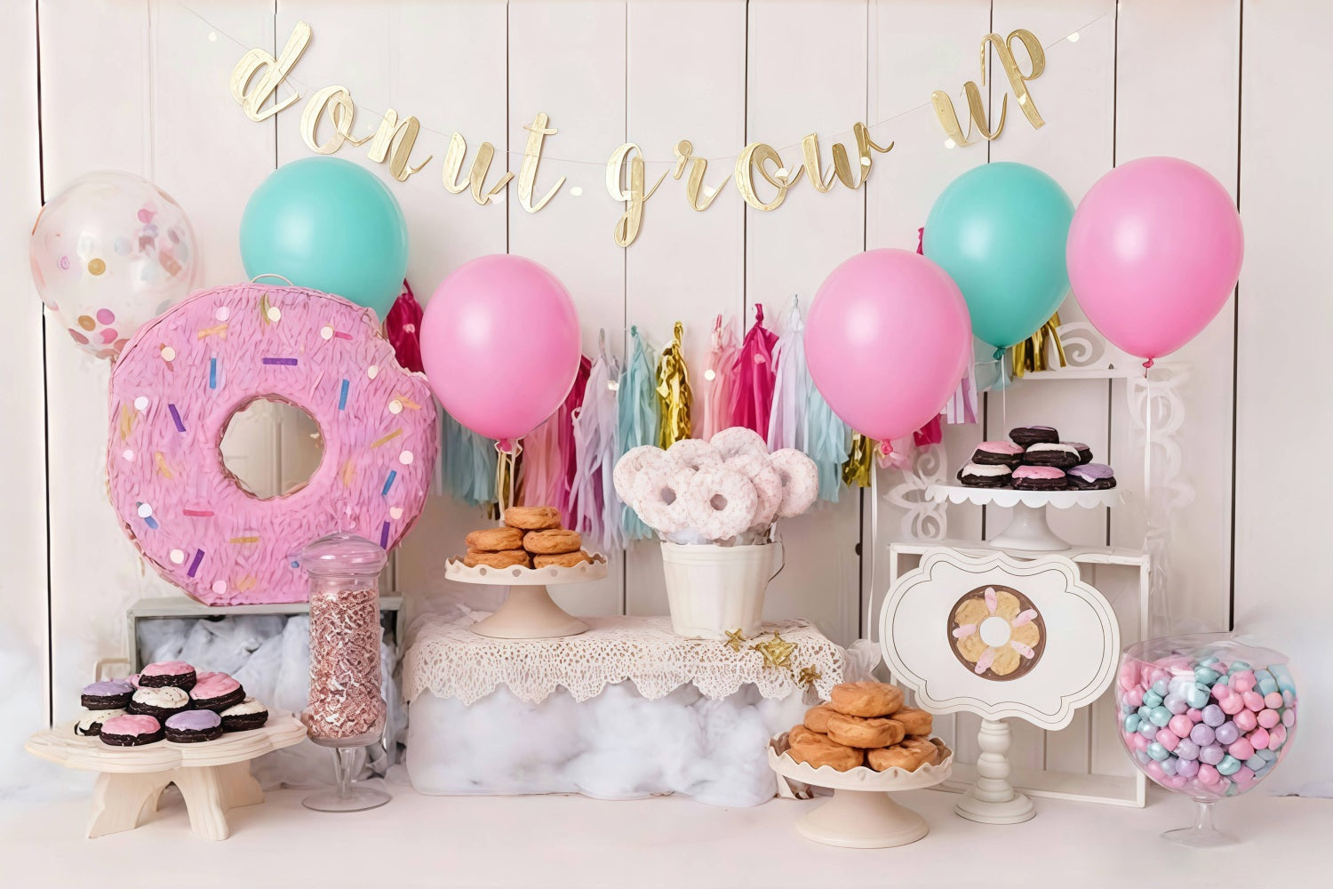 Birthday Backdrop Donut Themed Party Cake Smash Backdrop MRR10-30